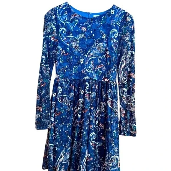 Attard State‎ Blue Paisley Floral Print Long Sleeve Fit Flare Dress Size M Boho - Picture 2 of 7